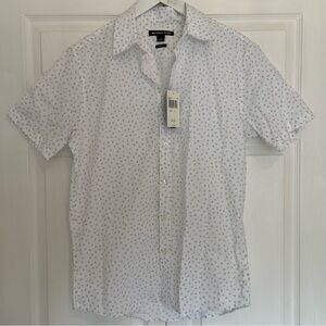 NWT Michael Kors White Patterned Men's Short Sleeve Button Shirt Slim Fit Medium